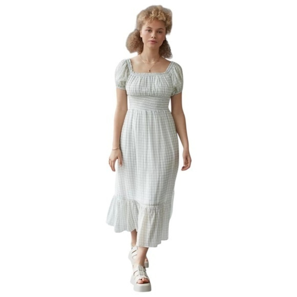 Threads & States Los Angeles Green & White  Checkered Western Midi Dress Sz L